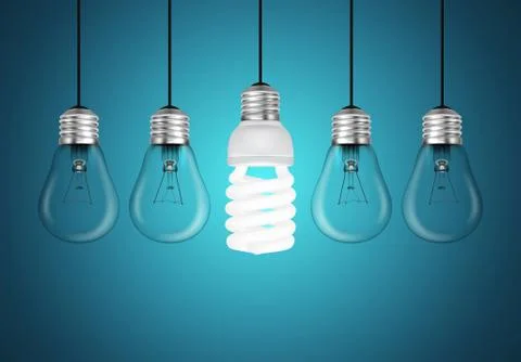 Lightbulbs on blue background, idea concept Illustrazione stock