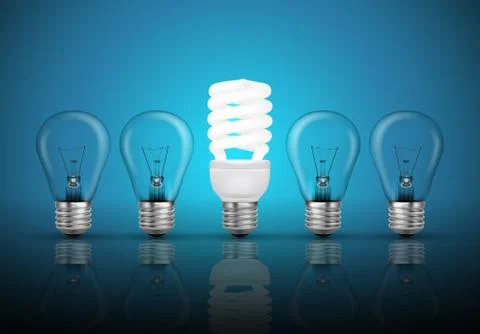 Lightbulbs on blue background, idea concept Stock Illustration