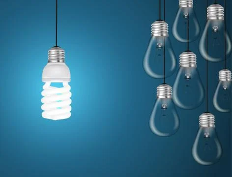 Lightbulbs on blue background, idea concept Stock Illustration