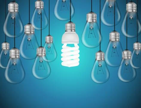 Lightbulbs on blue background, idea concept Stock Illustration