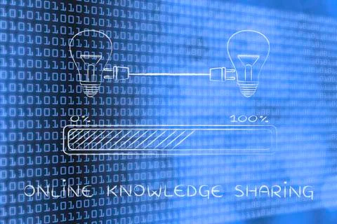 Lightbulbs connected with plug &amp; progress bar, online knowledge Stock Illustration