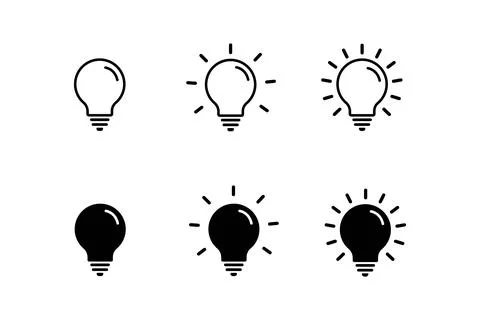 Lightbulbs flat icon set isolated on white background Stock Illustration