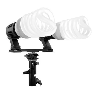 Lightbulbs in lamp holder on studio stand isolated on white background Stock Illustration