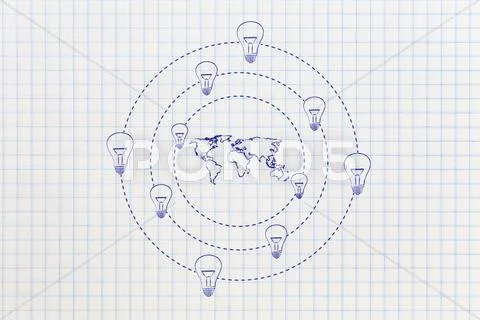 Lightbulbs Revolving Around A Map Of The World