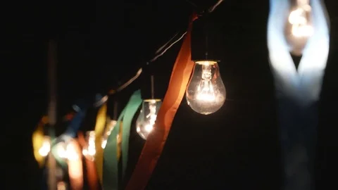 Lightbulbs in the wind, Night Gerland. Stock Footage 81179355