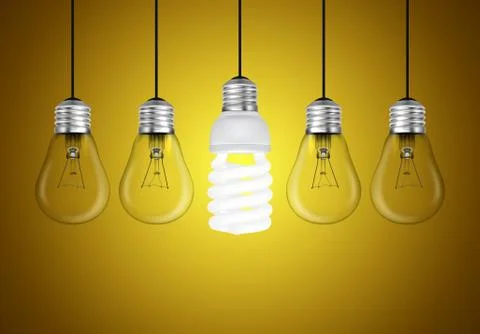 Lightbulbs on yellow background, idea concept Illustrazione stock