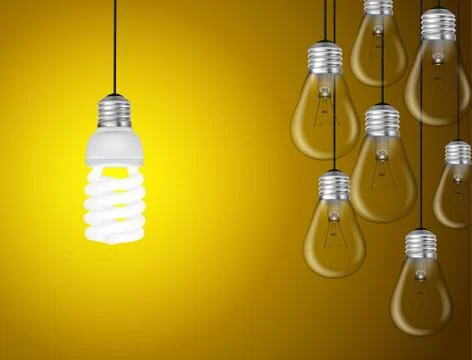 Lightbulbs on yellow background, idea concept Stock Illustration