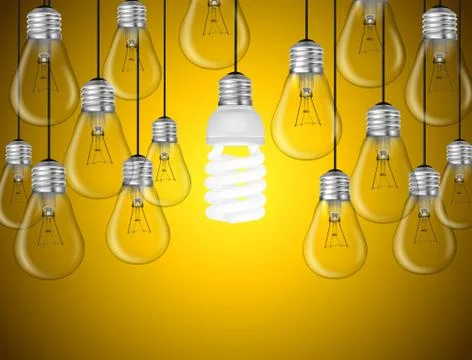 Lightbulbs on yellow background, idea concept Stock Illustration