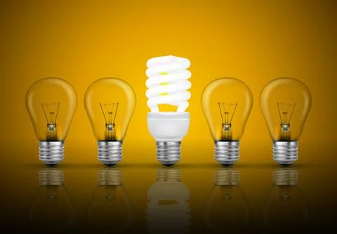 Lightbulbs on yellow background, idea concept Stock Illustration