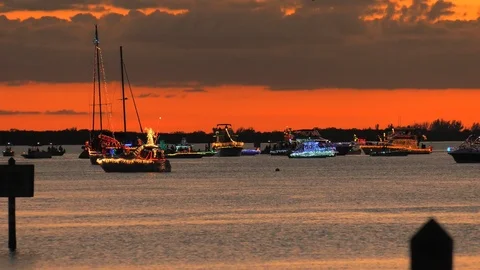 Lighted Boat Parade at Sunset Video stock 115841505