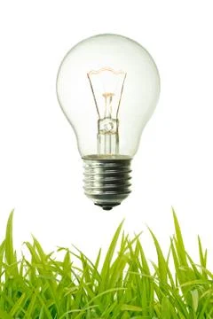 Lighted bulb and grass Stock Photos