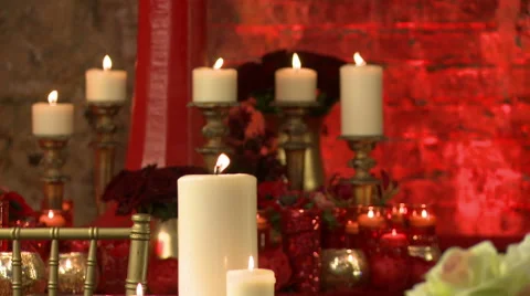 Lighted candles and red roses as interior decor Video stock 44794642