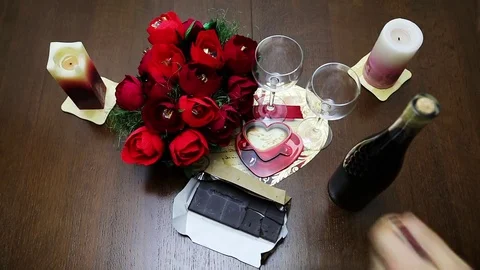 Lighted candles for a romantic evening Stock Footage 84865097