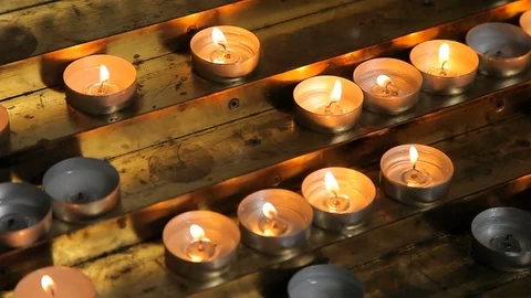 Lighted candles on table Stock Footage 81631707