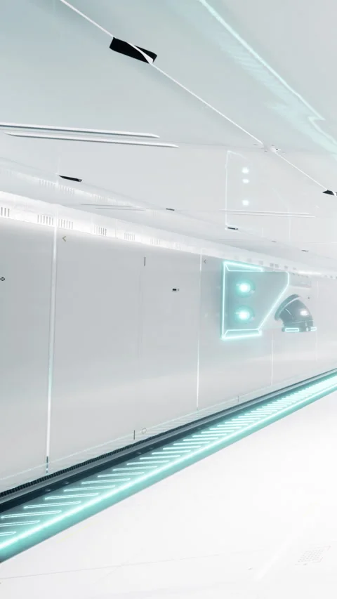 Lighted corridor with futuristic design and technology in a modern setting Stock Footage 335690877