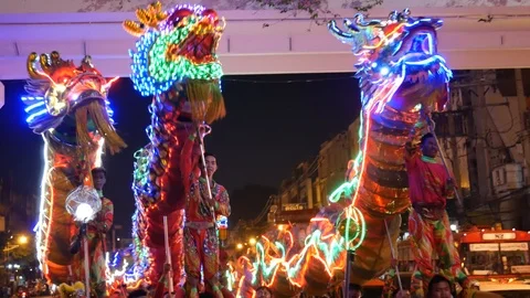 Lighted dragon dancers Stock Footage 107594203