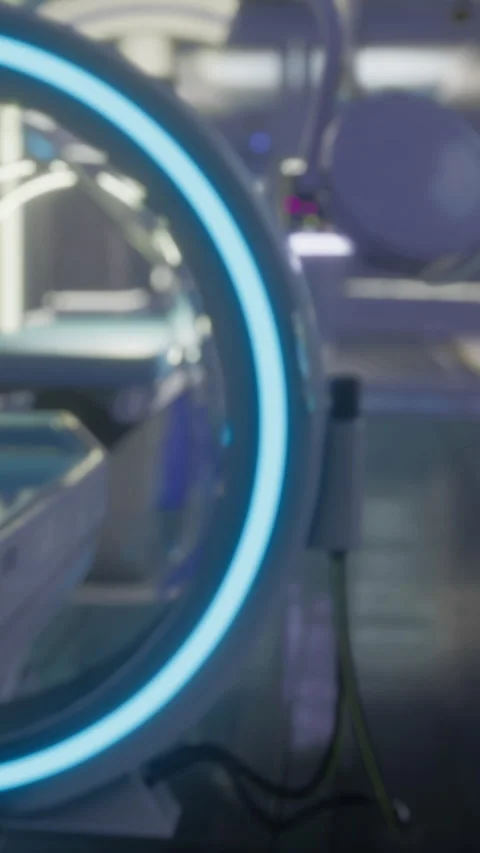 Lighted equipment in a modern workspace shows technology in use Stock Footage 336583624