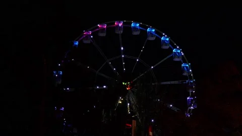 Lighted up ferris wheel at night Stock Footage 217411363