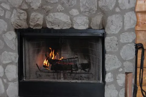 Lighted Fireplace Stock Photos