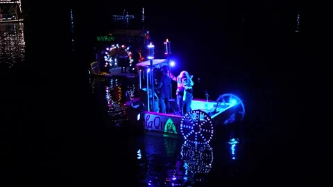 A lighted float on a lake. Stock Footage 320763562