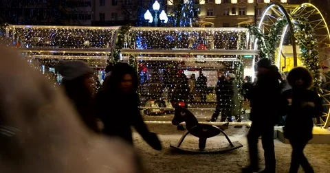 Lighted garlands and art objects of the festival "Christmas light" Stock Footage 67394068