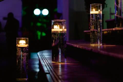 Lighted ladder with candles Stock Photos
