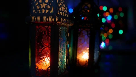 Lighted lantern - showing ramadan kareem or eid mubarak celebration conceptual. Stock Footage 107336909