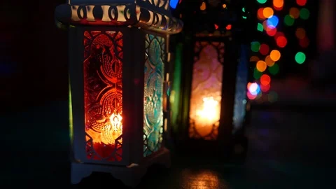 Lighted lantern - showing ramadan kareem or eid mubarak celebration conceptual. Stock Footage 107337049