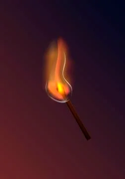 Lighted match on a dark background in a realistic style. Vector illustration. Illustrazione stock
