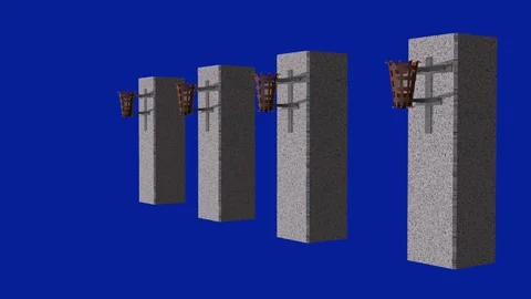 Lighted medieval brazier applied to four columns Stock Footage 116714250