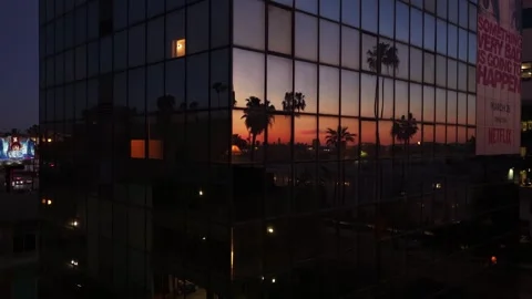 Lighted Netflix Logo on Sunset Blvd. in Hollywood Stock Footage 333909119
