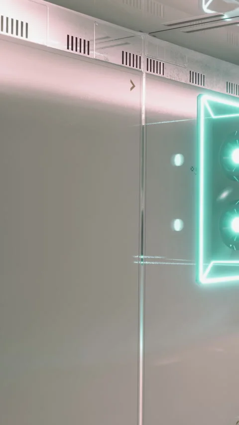 Lighted panel with a modern design located in a busy urban area Stock Footage 335690853