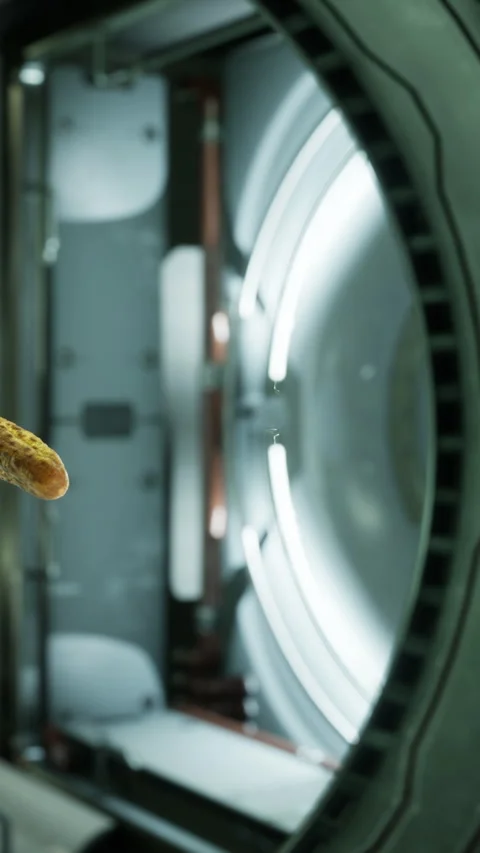 Lighted panel seen inside a futuristic space station environment Stock Footage 338422678