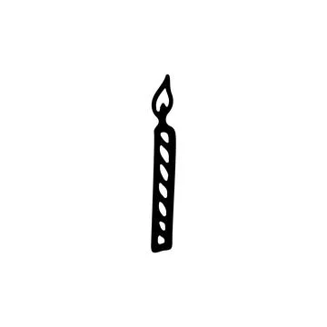 Lighted paraffin cake candle. Element for decorating a festive party. Hand dr Stock Illustration