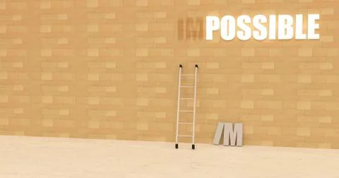Lighted sign Impossible changed to Possible on a wall inside a pubblic space Stock Illustration