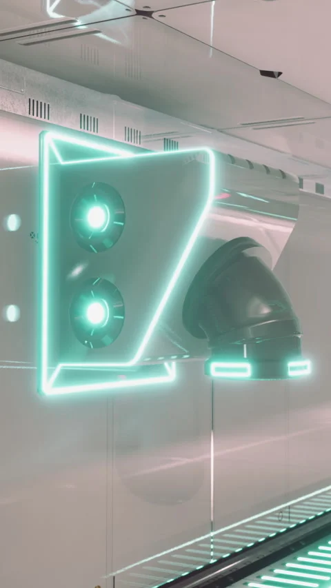 Lighted ventilation system in a modern building with metallic walls Stock Footage 335691114