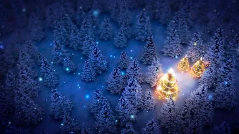 Lightened christmas trees in pine woods Stock Illustration