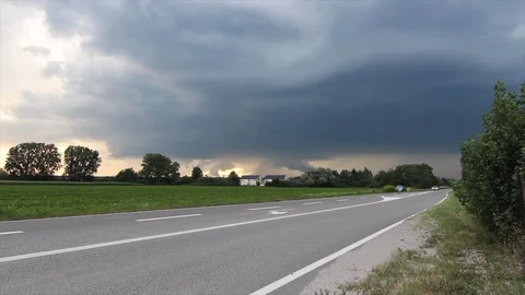 Lightening storm over a road Stock Footage 125883814