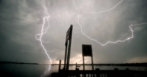 Lightening Strikes Durning Sunset Thunderstorm Stock Footage 249856522