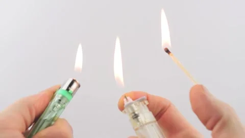 Lighter and match. Light a fire to keep warm. The concept of the use of gas 스톡 동영상 202616887