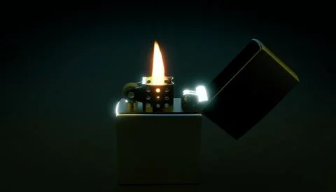 Lighter burning in darkness. 3d render Stock Illustration