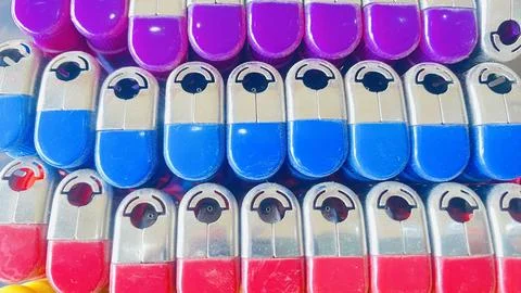 Lighter with different colours, blue 写真素材
