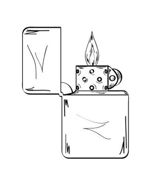 Lighter with flame, sketch Stock Illustration