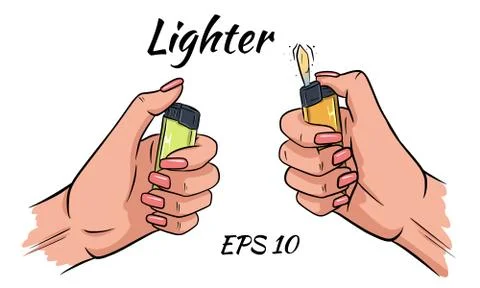 Lighter in the hands of a set. Stock Illustration