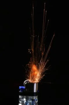 Lighter sparking in black background 스톡 사진