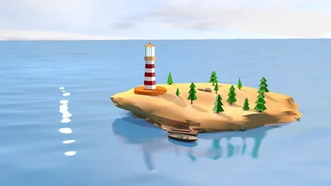 Lighthouse 3d animation, beacon art, low poly Stock Footage 137154434