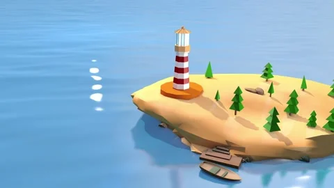 Lighthouse 3d animation, beacon art, low poly Video stock 137154464