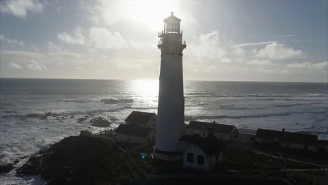 Lighthouse from above on the coast in the ocean Stock Footage 89889793