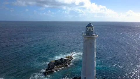 Lighthouse in aerial view in the caribbean Stock Footage 86604284