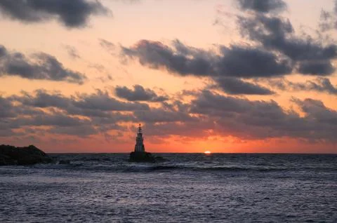 Lighthouse in Akhtopol at dawn Stock Photos